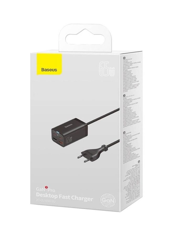 بيسوس شاحن جداري سريع GaN3 بمقبس USB C بقدرة 65 وات وتقنية PD وبـ 4 منافذ [منفذين USB-C + منفذين USB] يصلح كقاعدة شحن ومزود بكابل تيار متردد بطول 3.3 أقدام مناسب لأجهزة اللابتوب ذات منفذ USB-C وجهاز ماك بوك برو/ آير، وهاتف آيفون 13/ 12، وجهاز آي باد برو، وأجهزة سامسونج جالاكسي وما إلى ذلك أسود - Image 2