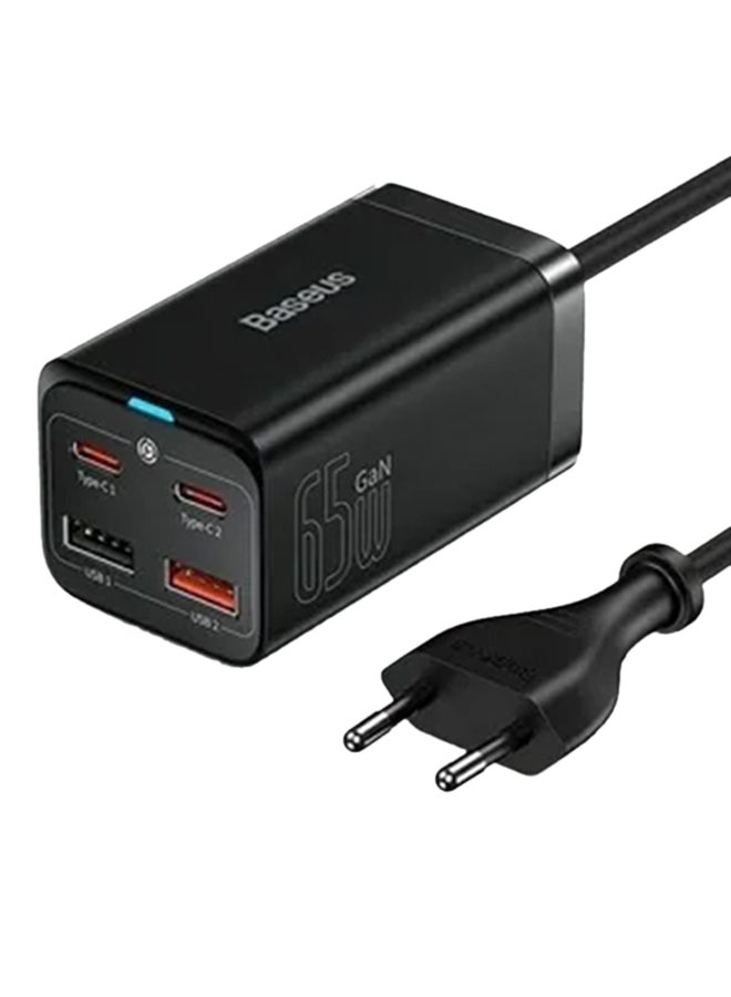 بيسوس شاحن جداري سريع GaN3 بمقبس USB C بقدرة 65 وات وتقنية PD وبـ 4 منافذ [منفذين USB-C + منفذين USB] يصلح كقاعدة شحن ومزود بكابل تيار متردد بطول 3.3 أقدام مناسب لأجهزة اللابتوب ذات منفذ USB-C وجهاز ماك بوك برو/ آير، وهاتف آيفون 13/ 12، وجهاز آي باد برو، وأجهزة سامسونج جالاكسي وما إلى ذلك أسود - Image 1