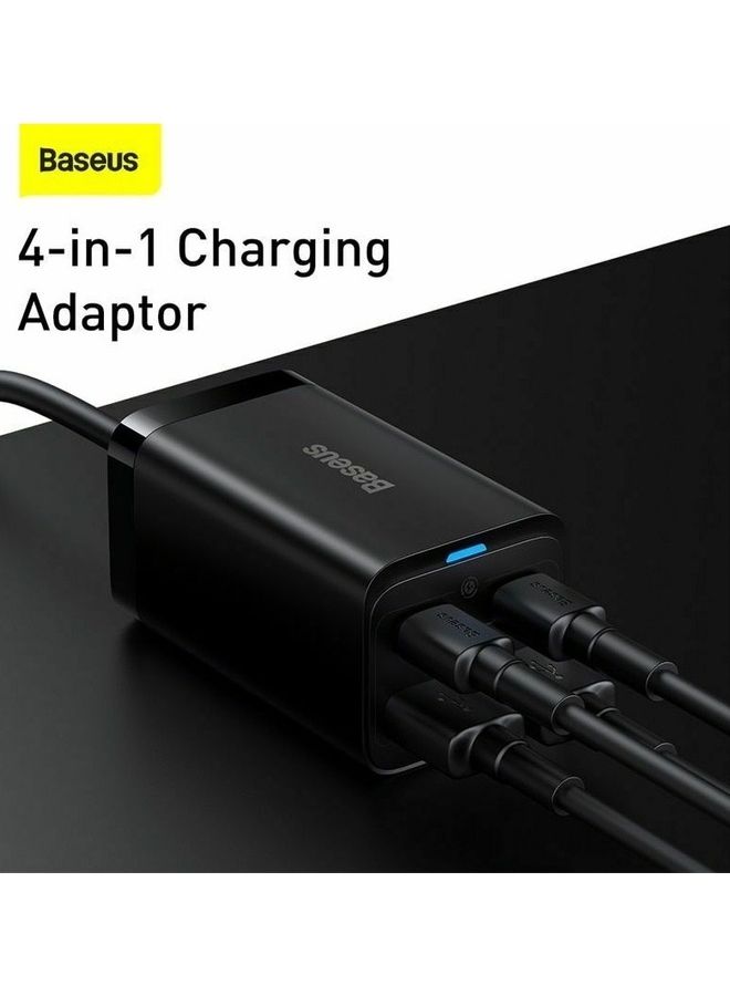 بيسوس شاحن جداري سريع GaN3 بمقبس USB C بقدرة 65 وات وتقنية PD وبـ 4 منافذ [منفذين USB-C + منفذين USB] يصلح كقاعدة شحن ومزود بكابل تيار متردد بطول 3.3 أقدام مناسب لأجهزة اللابتوب ذات منفذ USB-C وجهاز ماك بوك برو/ آير، وهاتف آيفون 13/ 12، وجهاز آي باد برو، وأجهزة سامسونج جالاكسي وما إلى ذلك أسود - Image 4