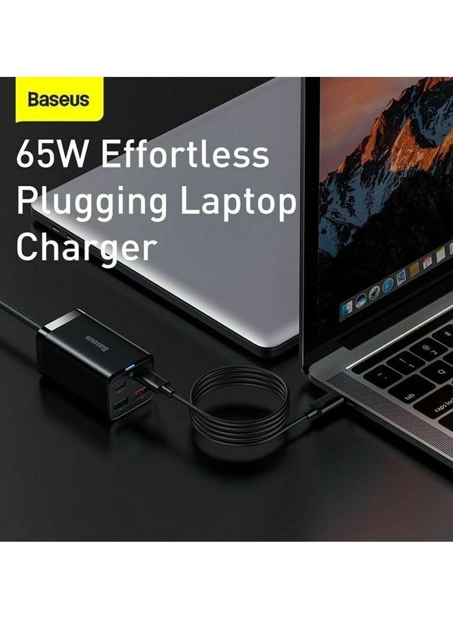 بيسوس شاحن جداري سريع GaN3 بمقبس USB C بقدرة 65 وات وتقنية PD وبـ 4 منافذ [منفذين USB-C + منفذين USB] يصلح كقاعدة شحن ومزود بكابل تيار متردد بطول 3.3 أقدام مناسب لأجهزة اللابتوب ذات منفذ USB-C وجهاز ماك بوك برو/ آير، وهاتف آيفون 13/ 12، وجهاز آي باد برو، وأجهزة سامسونج جالاكسي وما إلى ذلك أسود - Image 5