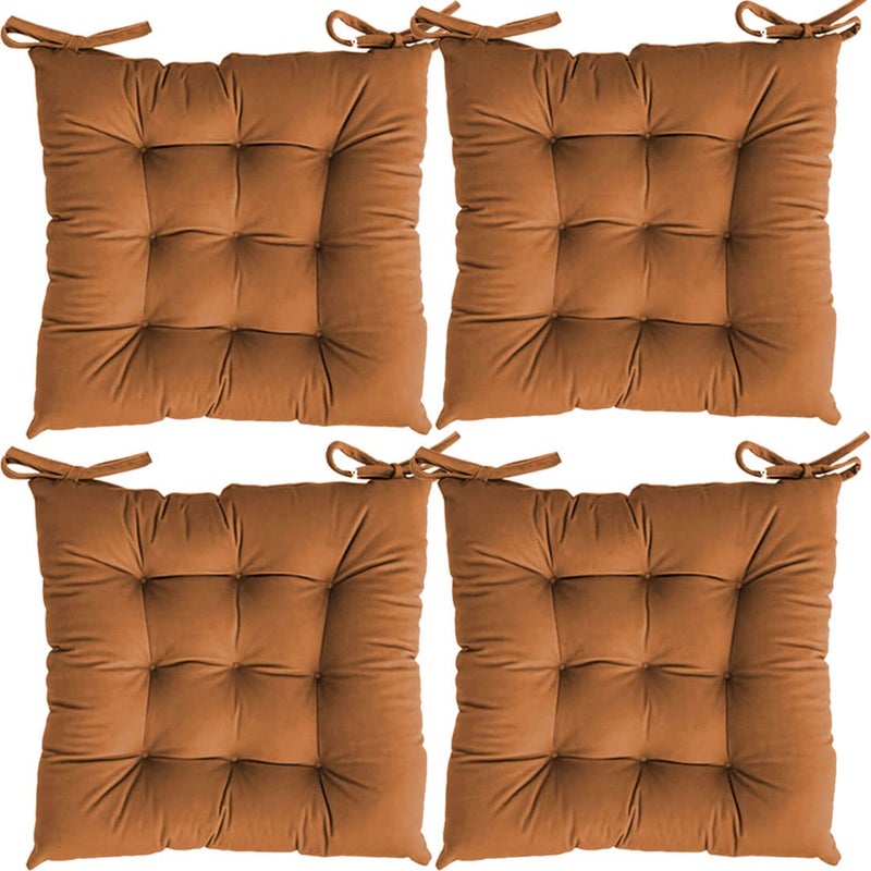 Linenovation Microfiber Square Chair PadCushion for Office Home or Car Sitting with Ties24 Inch X 24 InchOrangeSet of 4