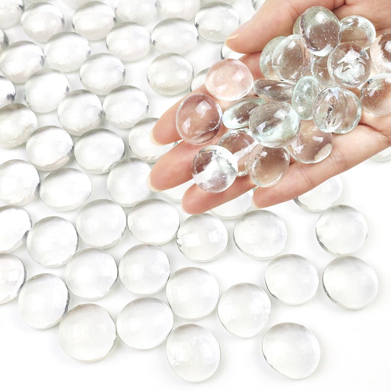 FANTIAN 1lb Clear Glass Beads for Vases, 100 Pcs Glass Pebbles, Clear Flat Glass Marbles for Vase Filler Flower Candle Crafts Centerpieces and Wedding Decoration - Image 1