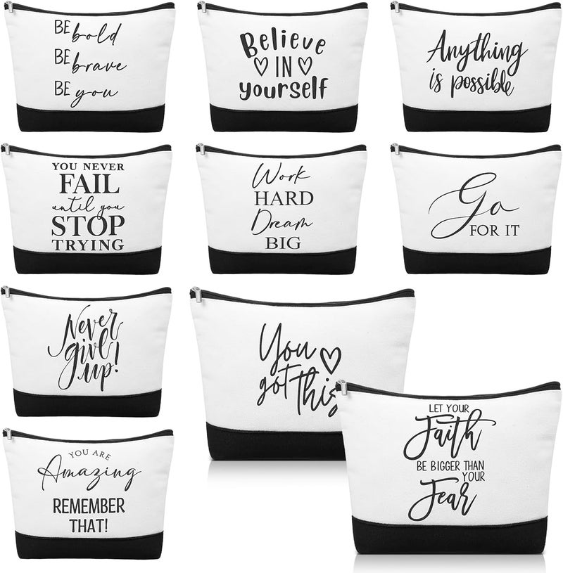 Sanwuta Sanwuta 10pcs Inspirational Gifts for Women Make up Bags Bulk Cosmetic Bags Employee Appreciation Black White Cosmetic Pouch with Zipper Nurse Team Women Gift (Classic)