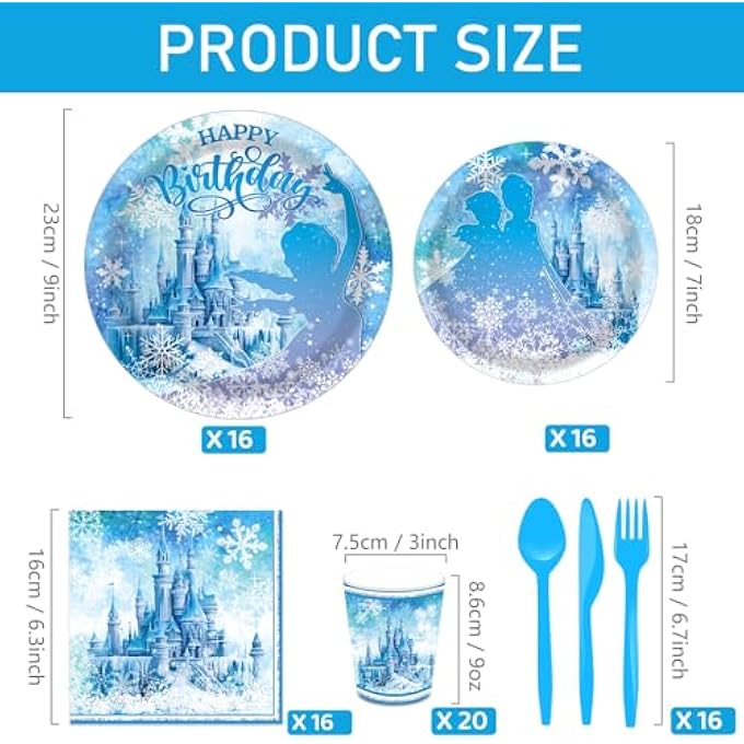 73Hours FROZEN BIRTHDAY PARTY SUPPLIES, FROZEN THEMED PARTY DECORATIONS, DISPOSABLE TABLEWARE SET FOR CHRISTMAS WINTER BABY SHOWER BIRTHDAY DECORATIONS | 16 GUESTS - Image 5