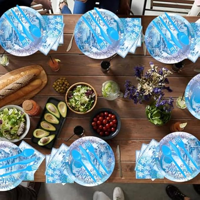 73Hours FROZEN BIRTHDAY PARTY SUPPLIES, FROZEN THEMED PARTY DECORATIONS, DISPOSABLE TABLEWARE SET FOR CHRISTMAS WINTER BABY SHOWER BIRTHDAY DECORATIONS | 16 GUESTS - Image 3