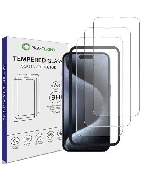 [ 3 PCS ] iPhone 15 PLUS Screen Protector 6.1 Inch Display Ultra Thin 9H Hardness Tempered Glass Easy to Install HD Clear Screen Protector