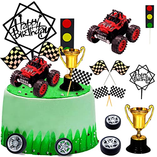 MEMOVAN Trucks Cake Topper Truck Cake Decorations Racing Car Birthday Cake Cupcake Topper Decoration for Boys Kids Blaze Truck Theme Birthday Supplies Racing Car Party Favors30pcs - Image 1