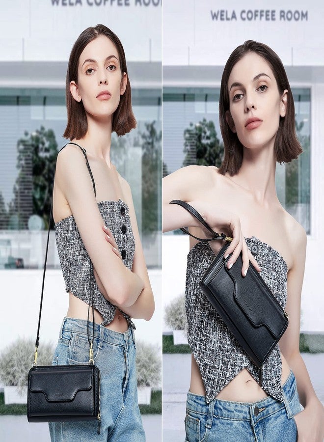 nuoku Wristlet Crossbody Bags for Women, Small Clutch Purses, Cell Phone Wallet, Rfid, BLACK - Image 2
