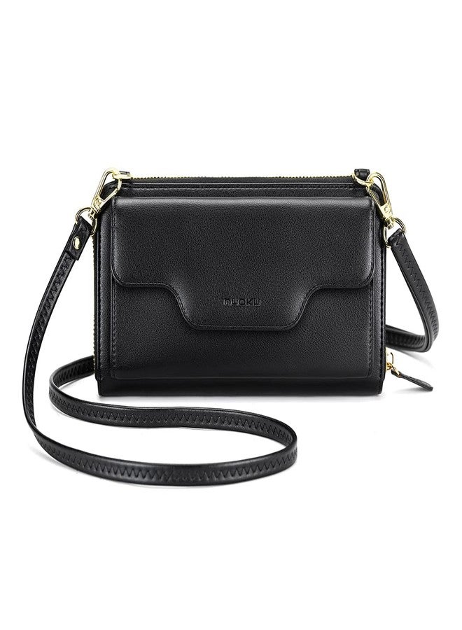 nuoku Wristlet Crossbody Bags for Women, Small Clutch Purses, Cell Phone Wallet, Rfid, BLACK - Image 1