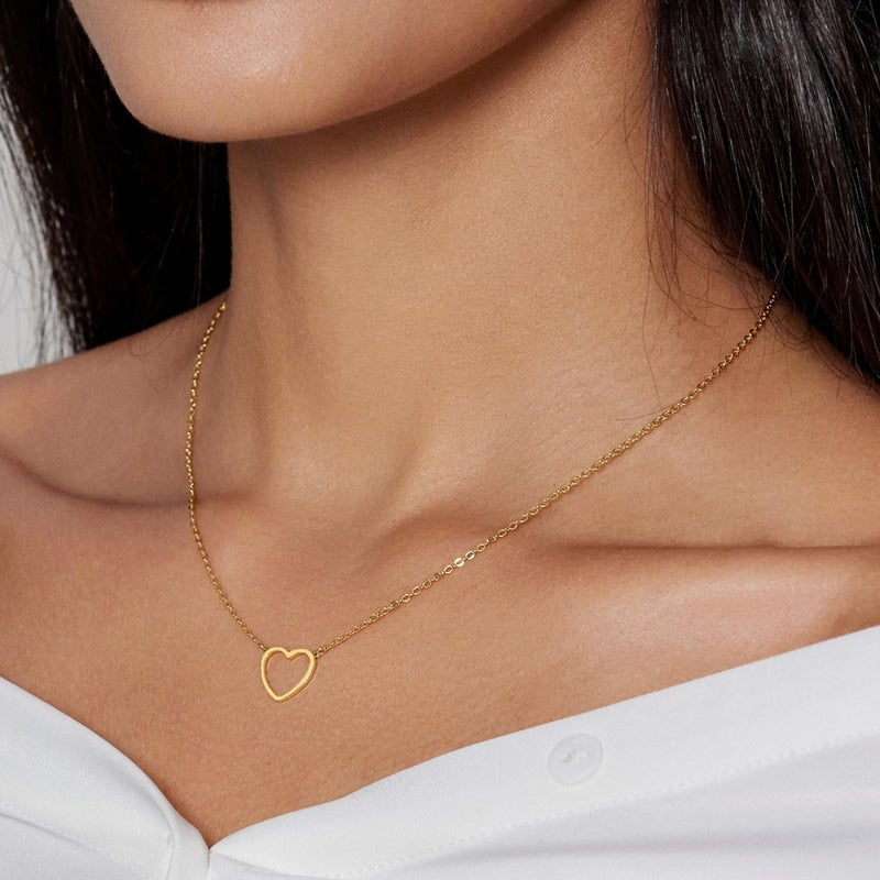 Zeffy Heart Necklace for Women - Dainty 14K Gold Plated Cute Open Heart Pendant Necklaces Simple Gold Choker Necklace Trendy Gold Jewelry for Women Valentines Day Gifts - Image 4