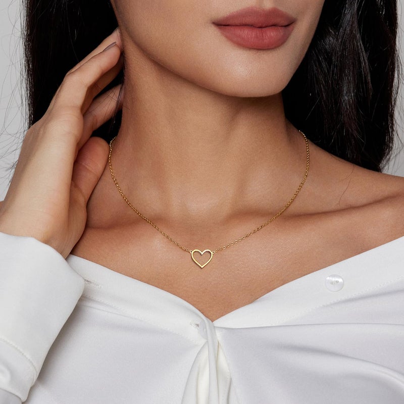 Zeffy Heart Necklace for Women - Dainty 14K Gold Plated Cute Open Heart Pendant Necklaces Simple Gold Choker Necklace Trendy Gold Jewelry for Women Valentines Day Gifts - Image 3