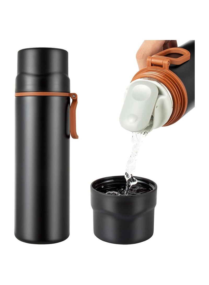 Bukela Insulated Water Bottle-Stainless Steel Vacuum Coffee Cup with Handle,Flask Double Walled Sport Travel Mug with Leakproof Lid,Keep Hot & Cold 12 Hours BPA Free 15oz(Black) - Image 1