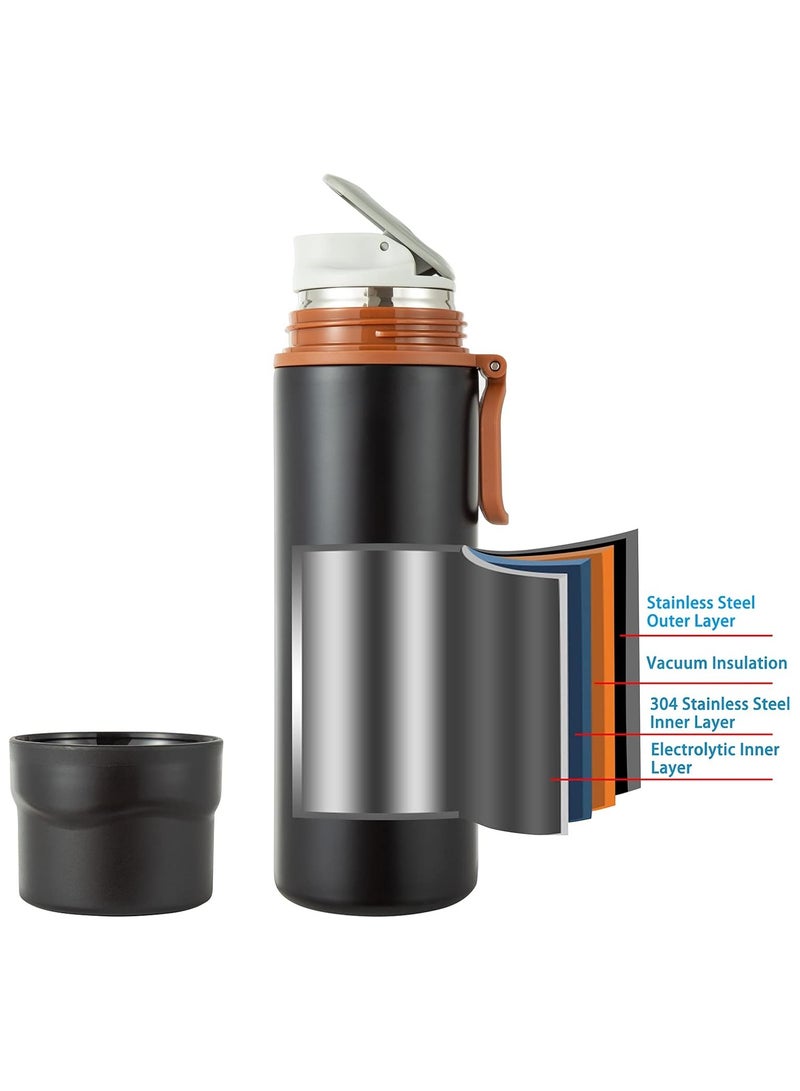 Bukela Insulated Water Bottle-Stainless Steel Vacuum Coffee Cup with Handle,Flask Double Walled Sport Travel Mug with Leakproof Lid,Keep Hot & Cold 12 Hours BPA Free 15oz(Black) - Image 2