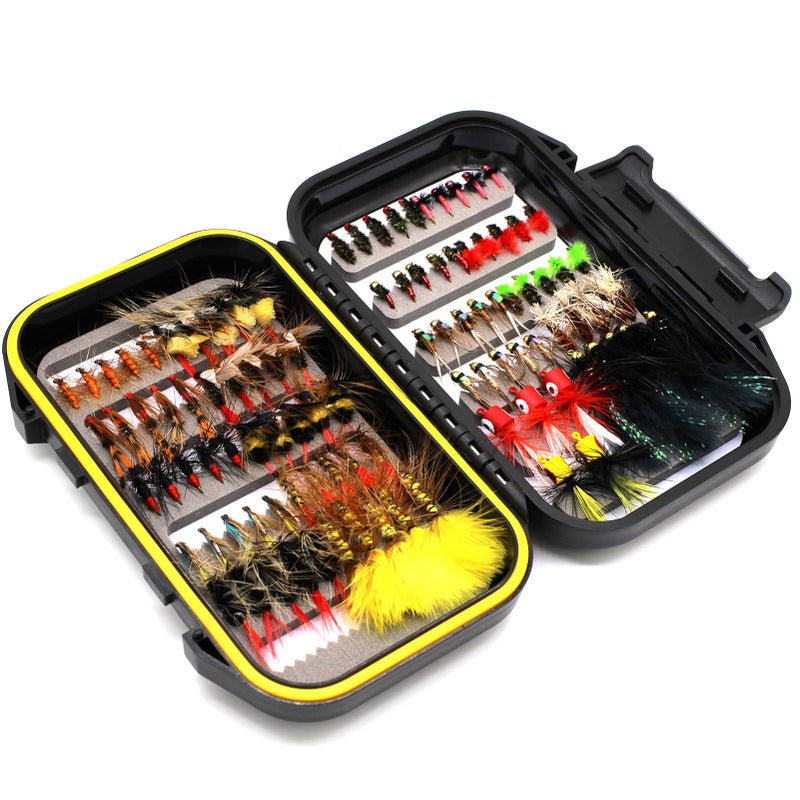 FAISOX Fly Fishing Flies Assortment Kit Dry Wet Nyphms Tenkara Popper Streamer Woolly Bugger for Trout Bass Salmon Steelhead with Fly Box (100PCS Fishing Flies Kit) - Image 5