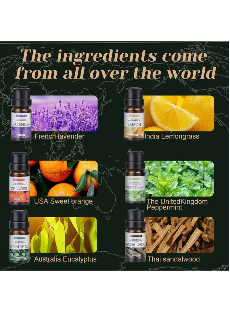 6 pieces of 10 mL essential oils for water-soluble aromatherapy Sandalwood, Sweet Orange, Lavender, Eucalyptus, Lemon, and Mint essential oils Humidifier and Aroma Diffuser Oil for Aromather - Image 2
