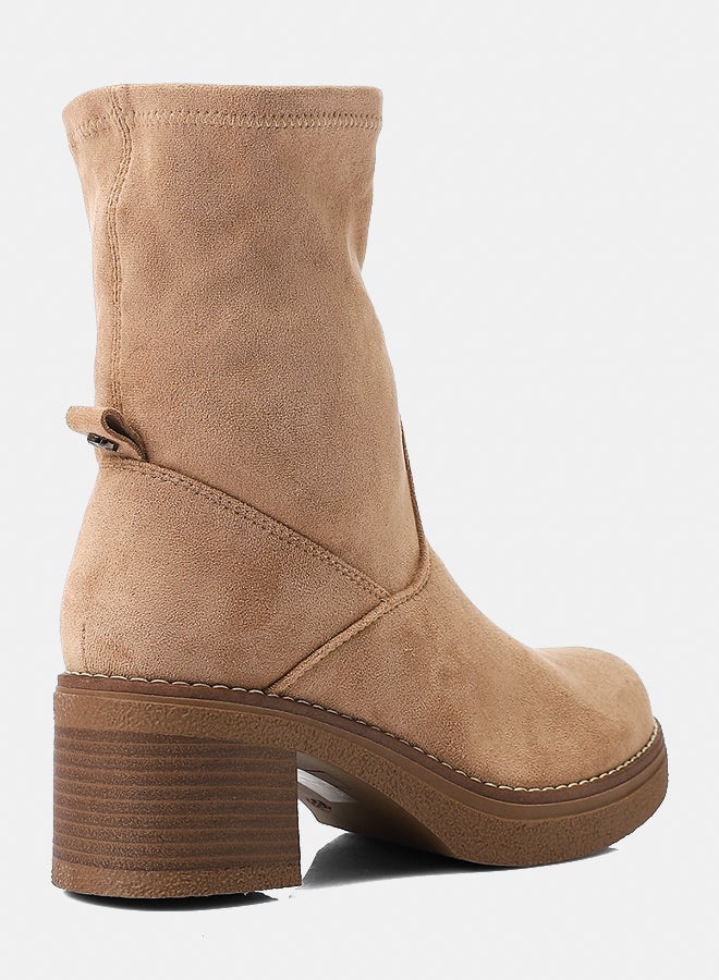 Dejavu Shoes GER-DVTX-015 Half Neck Suede Beige Zipper Closure Boot  For Women - Image 3