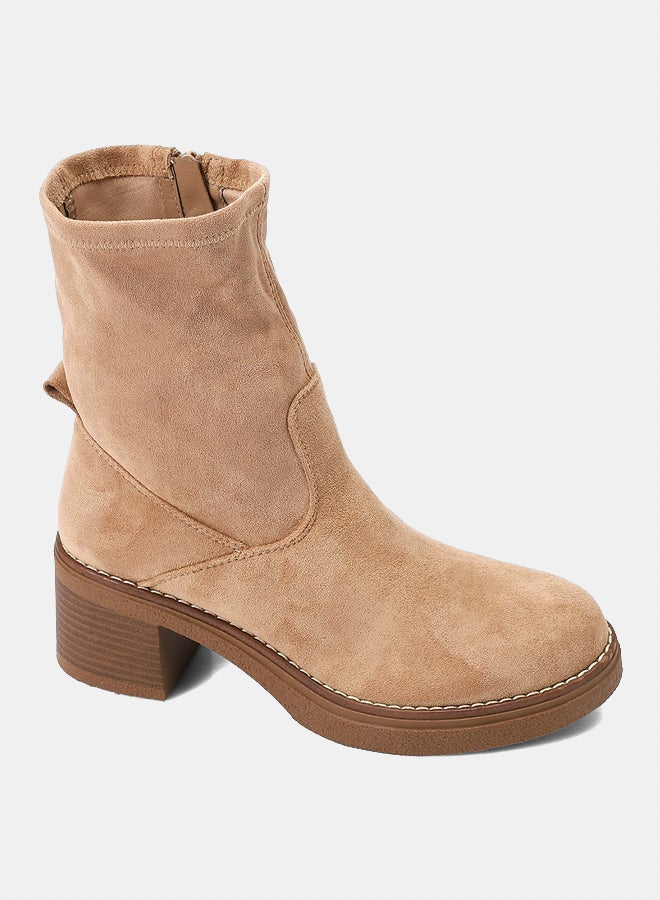 Dejavu Shoes GER-DVTX-015 Half Neck Suede Beige Zipper Closure Boot  For Women - Image 1