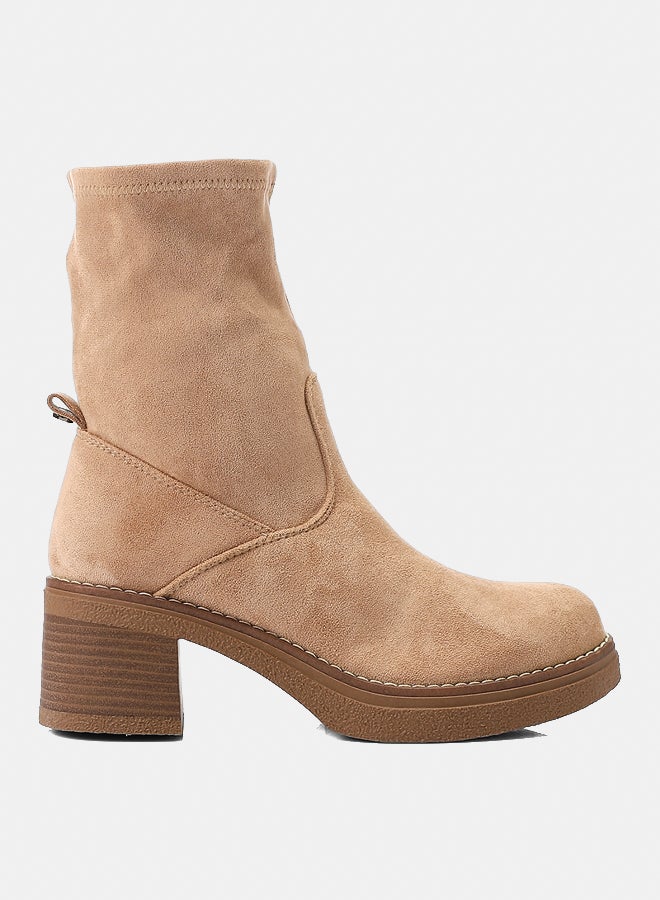 Dejavu Shoes GER-DVTX-015 Half Neck Suede Beige Zipper Closure Boot  For Women - Image 2
