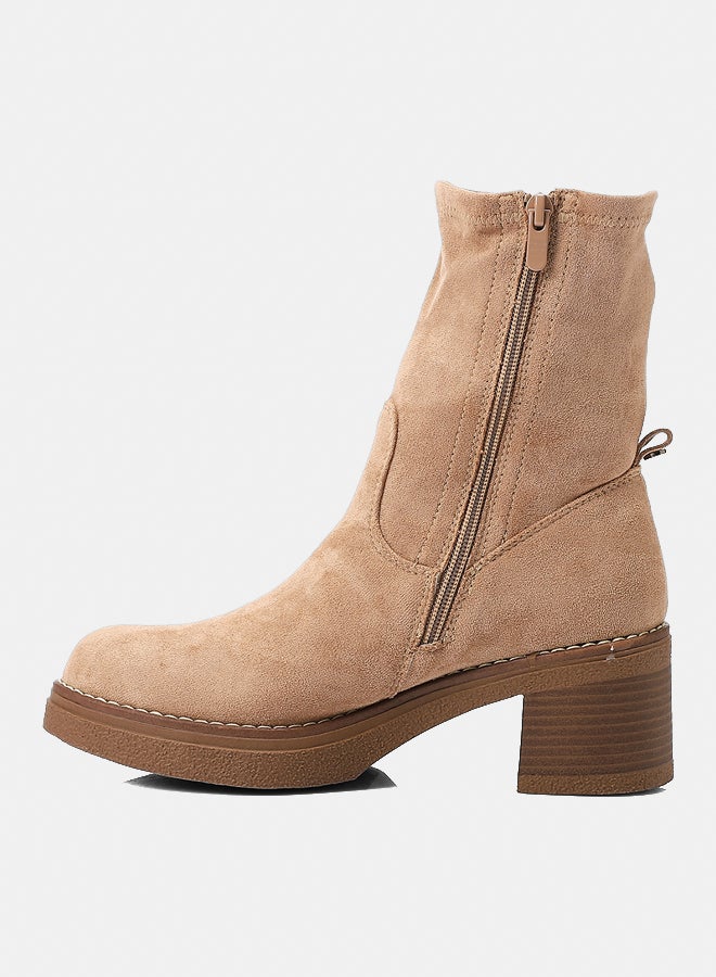 Dejavu Shoes GER-DVTX-015 Half Neck Suede Beige Zipper Closure Boot  For Women - Image 4