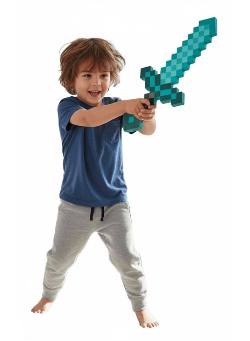 REZZOSS Diamond Blue Foam Sword Toy for Kids – Soft Safe Foam Weapons for Kids | Minecraft-Style Pixel Battle Toys for Boys | Lightweight Pretend Play Sword Axe Shovel for Children | Perfect Birthday Gift for Game Fans - Image 1