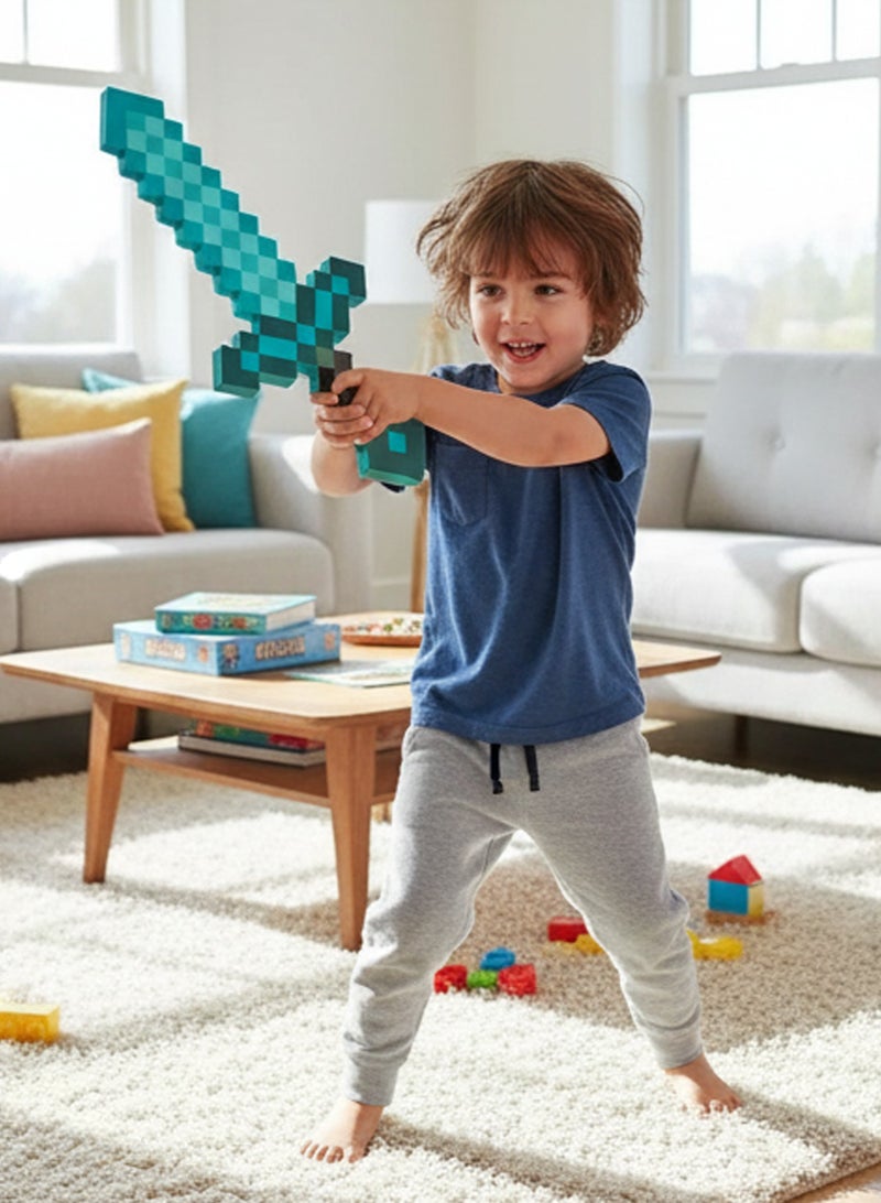 REZZOSS Diamond Blue Foam Sword Toy for Kids – Soft Safe Foam Weapons for Kids | Minecraft-Style Pixel Battle Toys for Boys | Lightweight Pretend Play Sword Axe Shovel for Children | Perfect Birthday Gift for Game Fans - Image 3