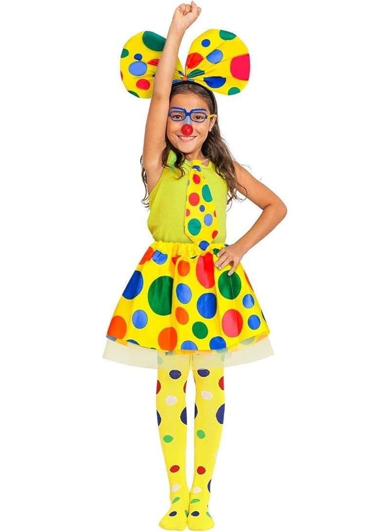 NajmStyle Clown Costume Kit - 5 Pieces Rainbow Headband, Tutu Skirt, Tie, Glasses, and Polka Dot Knee High Stocking for Parties, Carnivals, Pretend Play, and Cosplay - Image 4