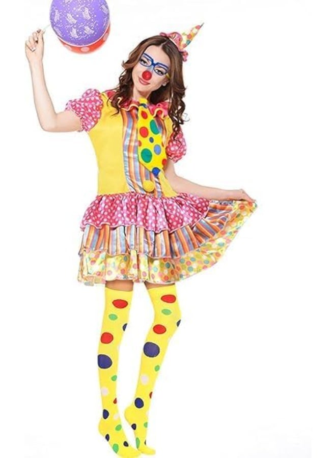 NajmStyle Clown Costume Kit - 5 Pieces Rainbow Headband, Tutu Skirt, Tie, Glasses, and Polka Dot Knee High Stocking for Parties, Carnivals, Pretend Play, and Cosplay - Image 3