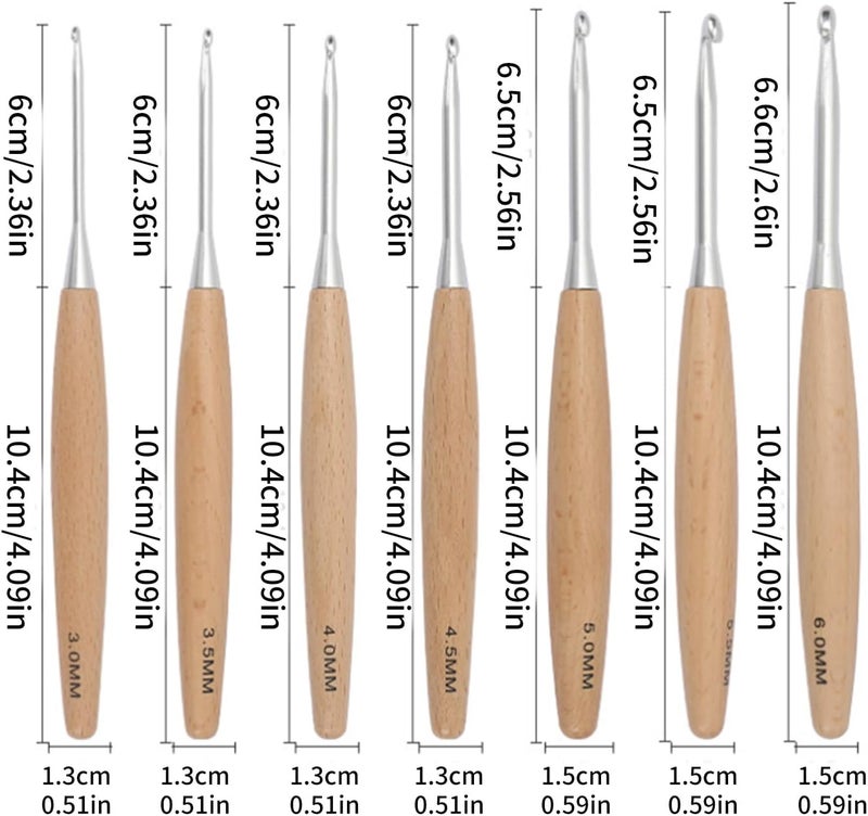 YWLUUOO 7Pieces Crochet Hooks Set Wooden Handle for Beginners, Ergonomic Hooks Needle Knitting Marker with Storage Bag Set for Crocheting Yarn - Image 5