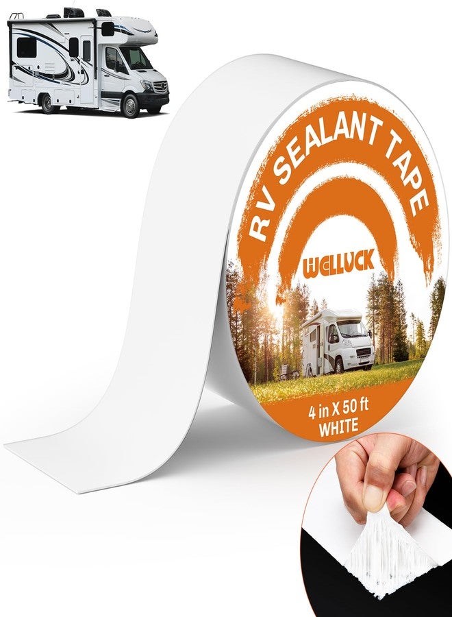 WELLUCK RV Roof Tape Sealant Roofing Tape, 4 Inch X 50 Foot Natural White RV Tape for Roof Repair Camper Trailer Boat Sealing Leak Repair, UV & Waterproof - Image 1