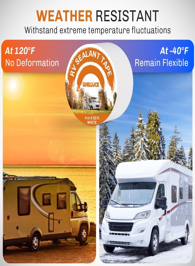 WELLUCK RV Roof Tape Sealant Roofing Tape, 4 Inch X 50 Foot Natural White RV Tape for Roof Repair Camper Trailer Boat Sealing Leak Repair, UV & Waterproof - Image 5