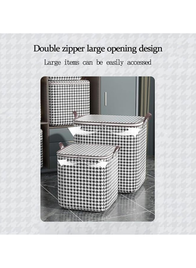 AUTOYSUR Houndstooth Storage Bag Large Capacity Folding Clothes Portable Wardrobe Sorting Clothes Storage Box With Reinforced Handle Zipper For Home Shelf Organizer (1 Pack 140L) - Image 4