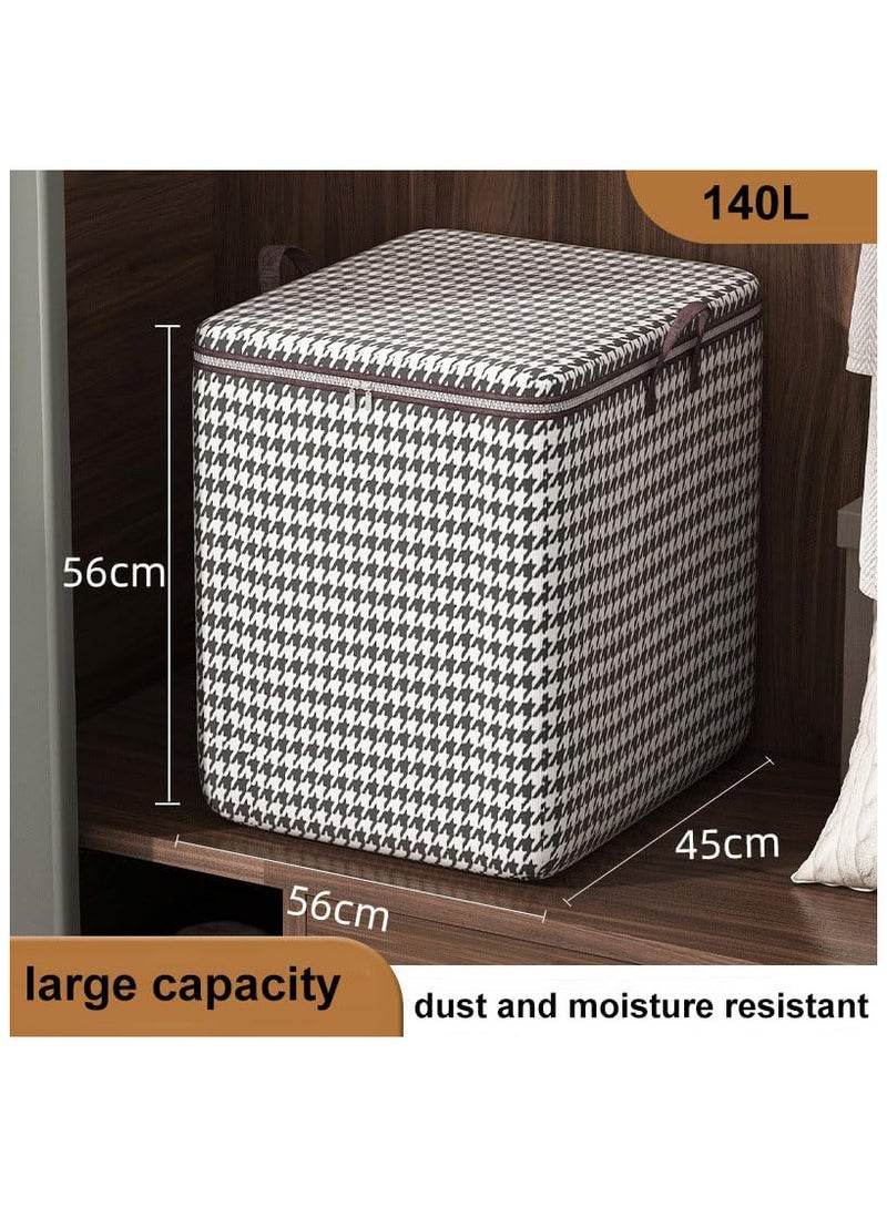 AUTOYSUR Houndstooth Storage Bag Large Capacity Folding Clothes Portable Wardrobe Sorting Clothes Storage Box With Reinforced Handle Zipper For Home Shelf Organizer (1 Pack 140L) - Image 2