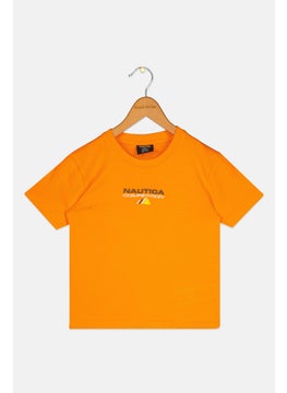 Toddlers Boy Crew Neck Embroidered Logo T-Shirts, Neon Orange Combo