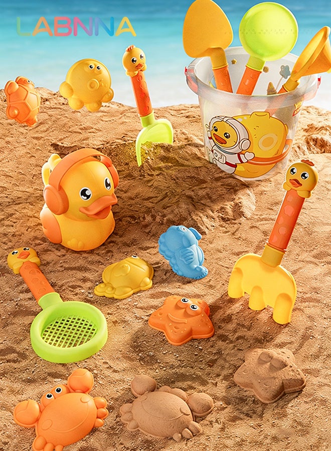 LABNNA 14 Pcs Beach Toys Sand Bucket and Shovels Sand Molds,Cute Duck  Kids Beach Toys Beach Sand Pails for Beach Travel, Sand Toys for Kids and Toddlers - Image 1