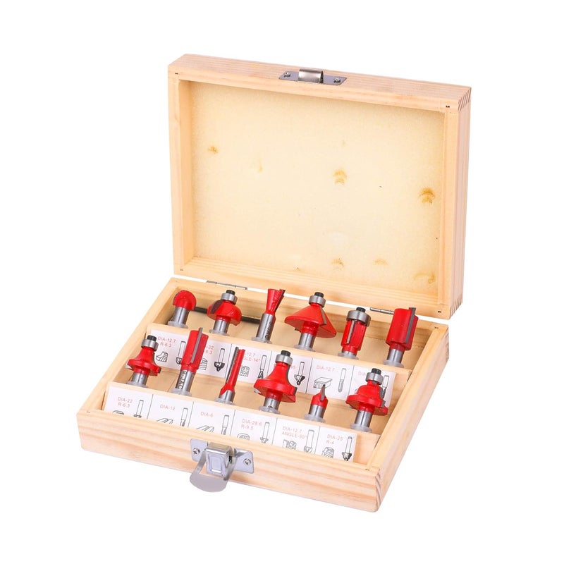 Digital Craft Digital Craft 8 mm 12 PCS Multi Shapes RouterTrimmer BIT Set Combo with Wooden Box 8 MM Shank Specially Designed for Woodworking Rotary Tool 8 mm - Image 1
