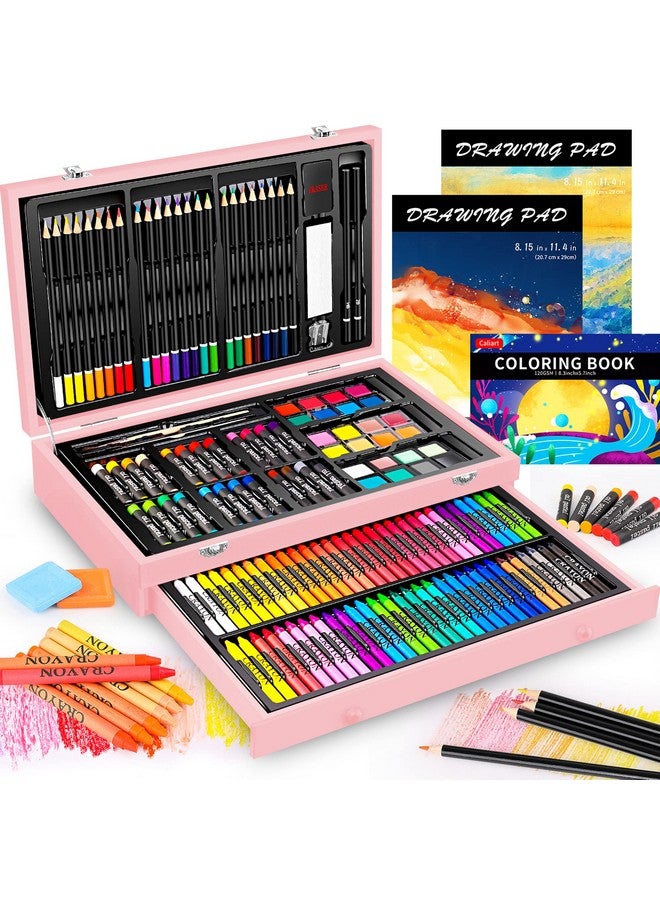 Caliart Art Supplies Aesthetic Cute Preppy Stuff School Supplies 153Pack Deluxe Wooden Art Set Crafts Drawing Painting Coloring Supplies Kit With 2 A4 Sketch Pads Mothers Day Gift For Mom - Image 1