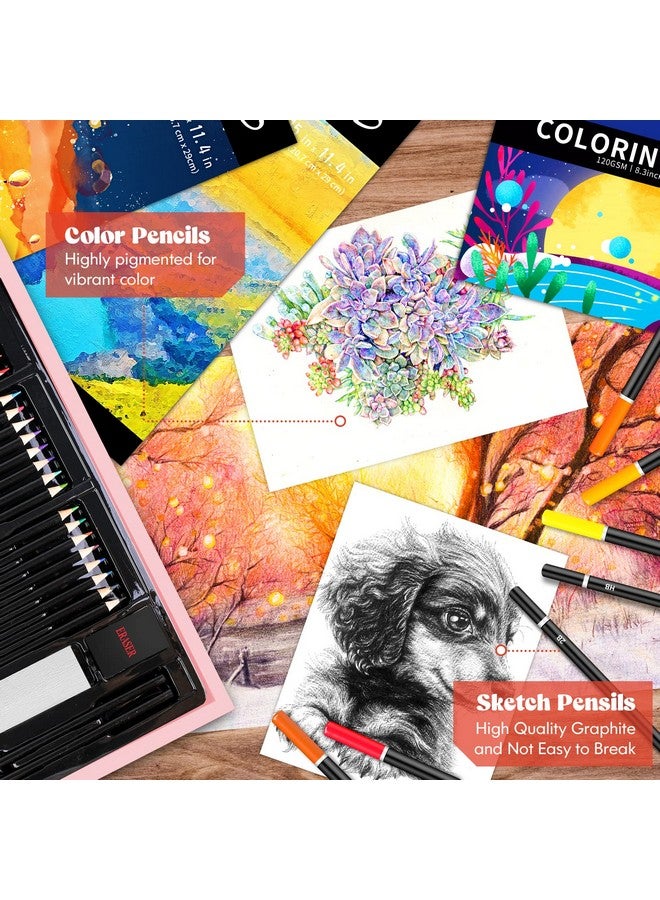 Caliart Art Supplies Aesthetic Cute Preppy Stuff School Supplies 153Pack Deluxe Wooden Art Set Crafts Drawing Painting Coloring Supplies Kit With 2 A4 Sketch Pads Mothers Day Gift For Mom - Image 5