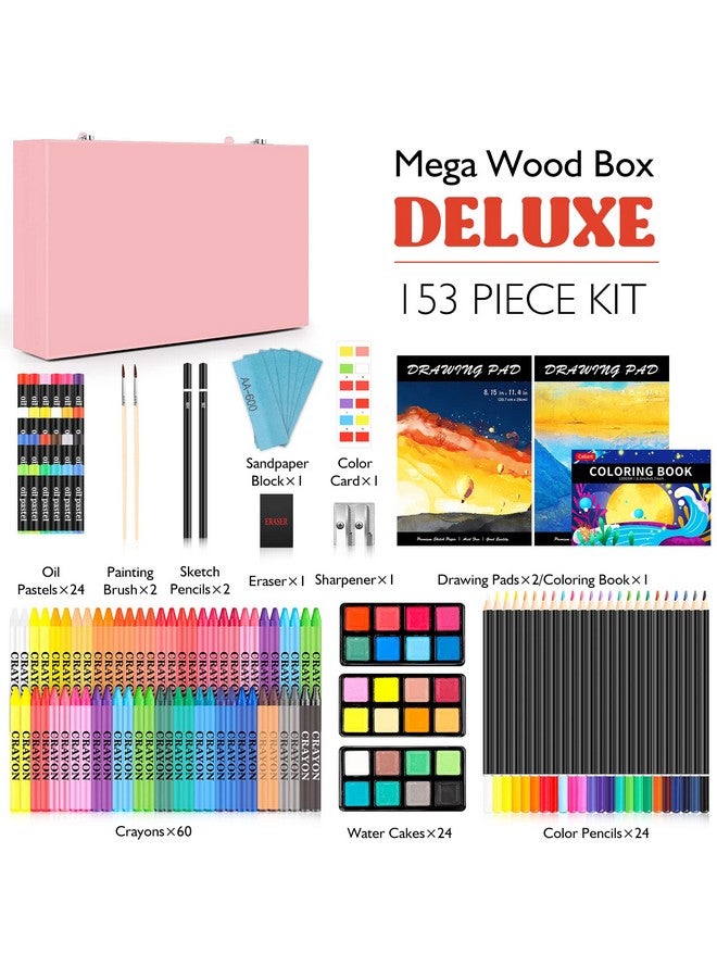 Caliart Art Supplies Aesthetic Cute Preppy Stuff School Supplies 153Pack Deluxe Wooden Art Set Crafts Drawing Painting Coloring Supplies Kit With 2 A4 Sketch Pads Mothers Day Gift For Mom - Image 2