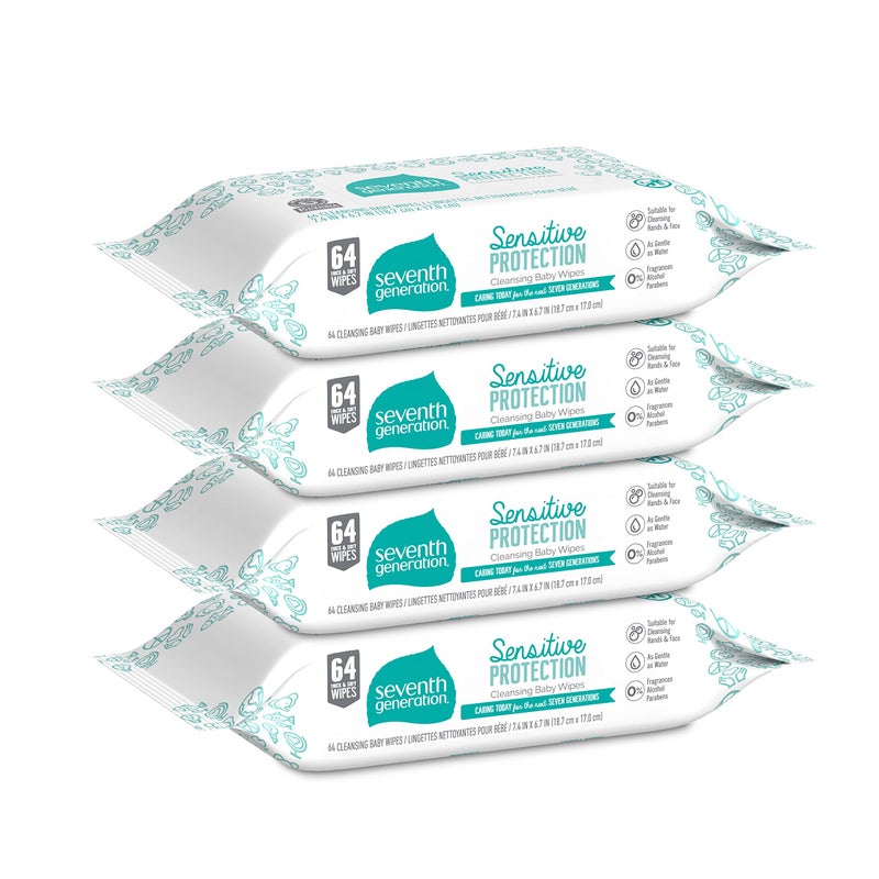 Seventh Generation, Baby Wipes, Unscented and Sensitive,64 Count (Pack of 4) - Image 2