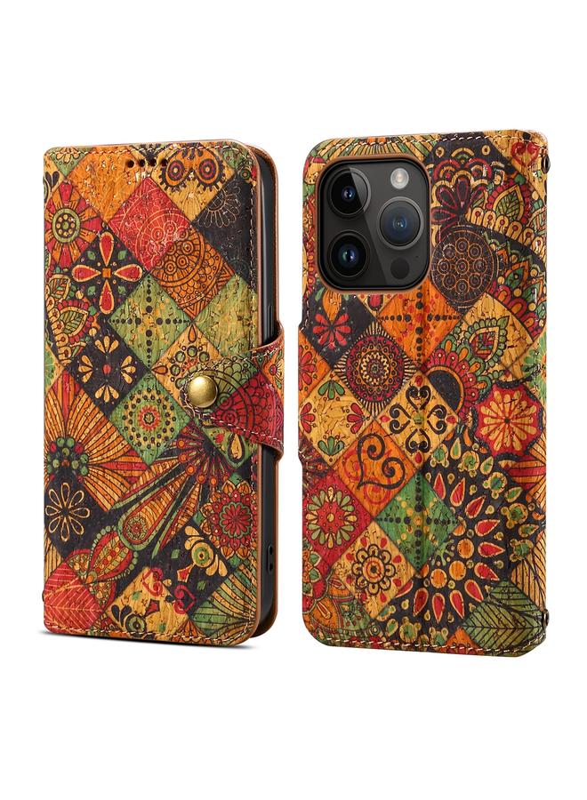 Case For iPhone 13 Pro Max Flower Language Series Cork Fabric Oil Edge Leather Phone Case