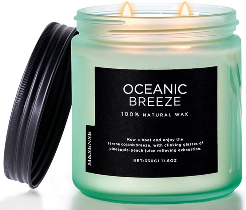 M&SENSE Candle Oceanic Breeze Scented, 11.6oz 70 Hour Long Lasting 2 Wick Pineapple & Mango Scent Natural Soy Candles for Home Scented, Stress Relief Gifts for Women/Men - Image 1