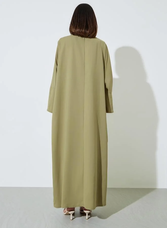 Amirah Green Olive Green Batwing Sleeves Open Front Abaya for Women | Best Price UAE