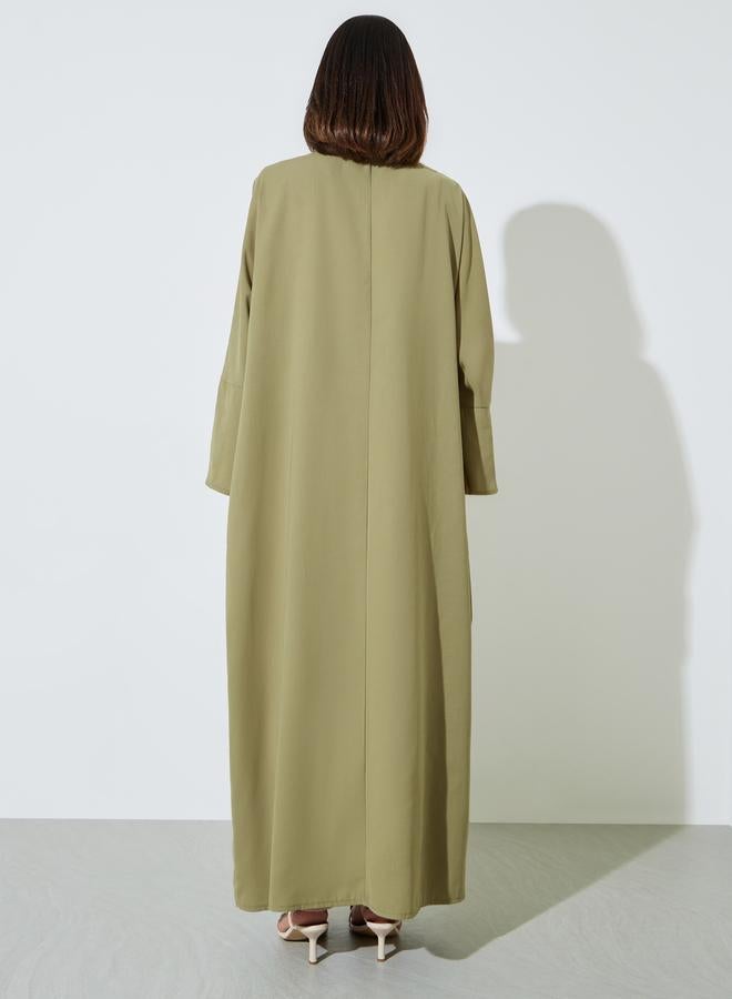 Amirah Olive Green Batwing Sleeves Open Front Abaya - Image 3