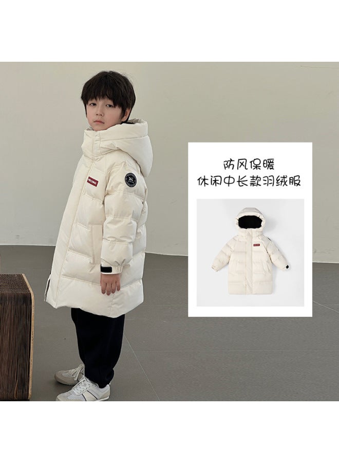 New Winter Style Men Women Children Big Kids White Duck Down Thickened Warm Hooded Mid-length Down Jacket Kids Coat