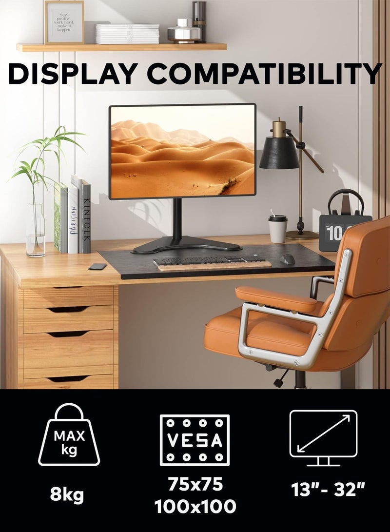 Newstar Single Monitor Desk Stand – Fits 13–32″ (up to 8 kg) | Adjustable Height, Tilt & Swivel | Freestanding Steel Base | VESA 75×75/100×100 - Image 5