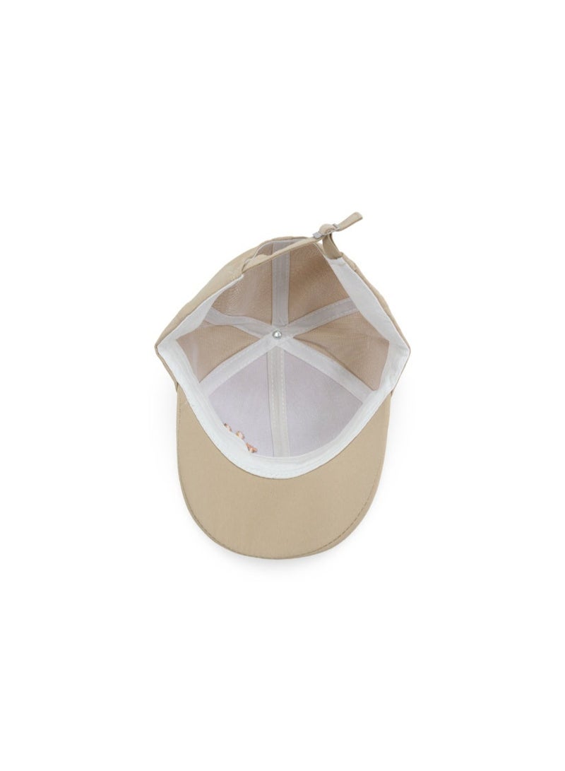 Fancy Unisex Cotton Cap –  Beige with Smile Design - Image 3