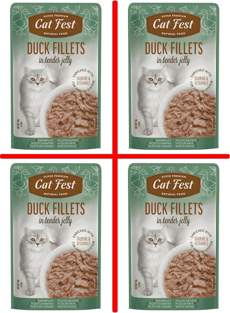 Cat Fest Duck Fillets In Tender Jelly For Cat Wet Food -4 Pouch, each pouch size 70g - Image 1
