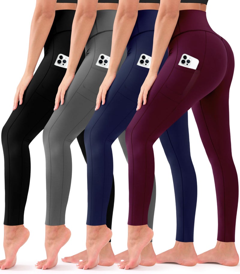 Bluemaple 4 Pack Leggings for Women Butt Lift High Waisted Tummy Control No See-Through Yoga Pants Workout Running Leggings - Image 1