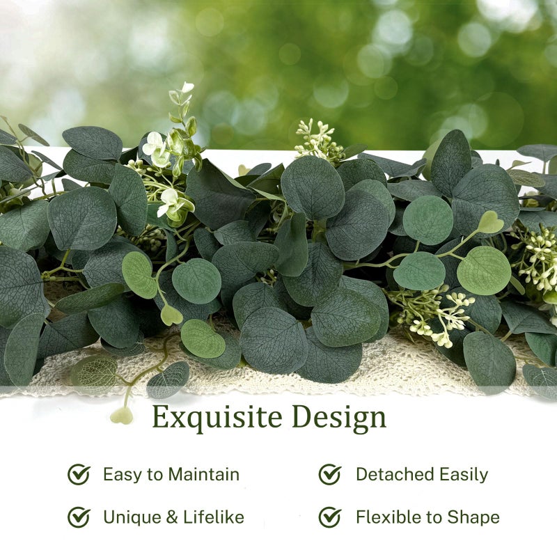 DEYIXUN 2Pcs 6FT Eucalyptus Garland, Green Garland with Flowers,Artificial Faux Greenery Vines for centerpieces Wedding Party Table Runner Room Home Mantle Decor - Image 4