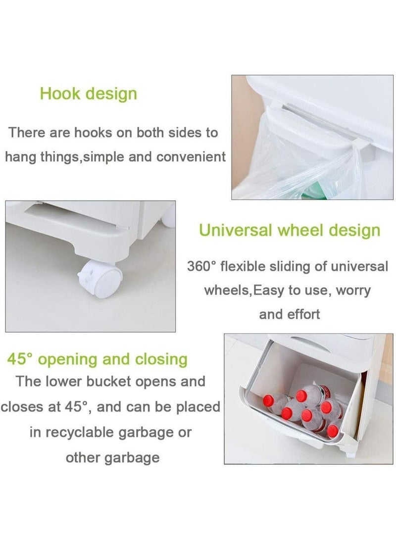 ليفي سلة مهملات قابلة لإعادة التدوير بسعة 48 لترًا، ذات حجرة مزدوجة، مزودة بعجلات وغطاء، وفصل عمودي للنفايات الجافة والرطبة، وسلّة نفايات كبيرة الحجم بتصميم قابل للإمالة للمطبخ والمنزل والمكتب - Image 4